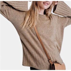 Madewell Women's Brown Crew Neck Sweater wide sleeve boho